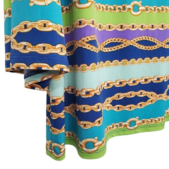 Bob Mackie Wearable Art L Tunic Top Chain Print Multicolor Liquid Knit Pullover - Picture 5 of 10